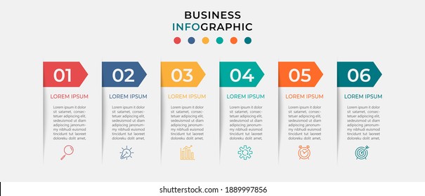 Vector Infographic design template with icons and 6 options or steps. Infographics for business concept. Can be used for presentations banner, workflow layout, process diagram, flow chart, info graph