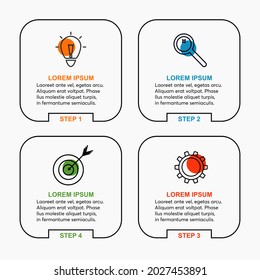 Vector infographic design template with icons and 4 options, steps or processes. Flat infographics business concept for presentation, process diagram, report, workflow, strategy.