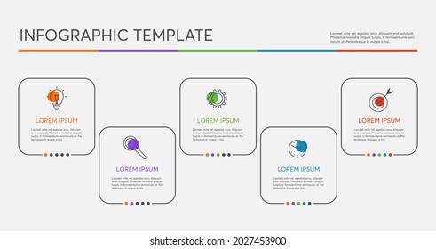 Vector infographic design template with icons and 5 options, steps or processes. Flat infographics business concept for presentation, process diagram, report, workflow, strategy.