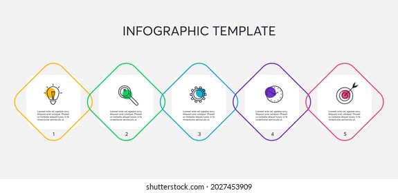 Vector infographic design template with icons and 5 options, steps or processes. Flat infographics business concept for presentation, process diagram, report, workflow, strategy.