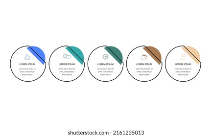 Vector Infographic design template with icons and 5 numbers options or steps. Can be used for process diagram, presentations, workflow layout, banner, flow chart, info graph.