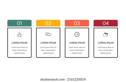 Vector Infographic design template with icons and 4 numbers options or steps. Can be used for process diagram, presentations, workflow layout, banner, flow chart, info graph.
