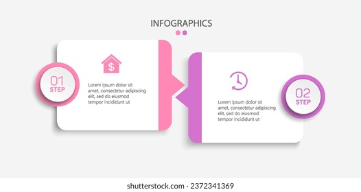 Vector infographic design template with icons and 2 options or steps. Can be used for process diagram, presentations, workflow layout, flow chart, info graph