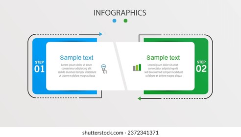 Plantilla de diseño de infografía vectorial con iconos y 2 opciones o pasos. Se puede utilizar para el diagrama de procesos, presentaciones, diseño de flujo de trabajo, diagrama de flujo, gráfico de información
