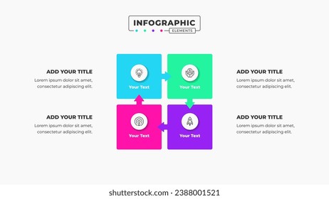 Vektorgrafik-Design-Vorlage mit Symbolen und 4 Optionen oder Schritten Es kann für Prozessdiagramme, Präsentationen, Workflow-Layouts, Banner und Flussdiagramme verwendet werden.