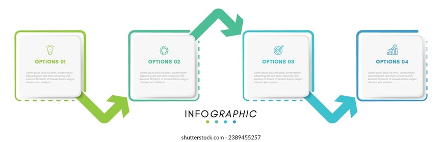 Vector infographic design template with icons, arrow, and 4 options or steps.