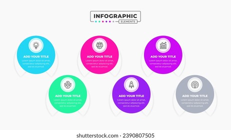 Vector infographic design template with icons and six options or steps It can be used for process diagrams, presentations, workflow layouts, banners, and flow charts.