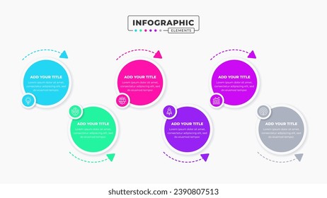 Vector infographic design template with icons and six options or steps It can be used for process diagrams, presentations, workflow layouts, banners, and flow charts.