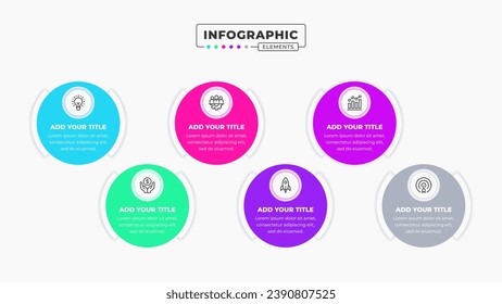 Vector infographic design template with icons and six options or steps It can be used for process diagrams, presentations, workflow layouts, banners, and flow charts.