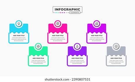 Vector infographic design template with icons and six options or steps It can be used for process diagrams, presentations, workflow layouts, banners, and flow charts.