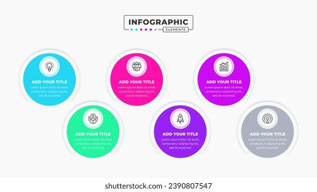 Vector infographic design template with icons and six options or steps It can be used for process diagrams, presentations, workflow layouts, banners, and flow charts.