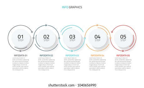 Vector Infographic design template with modern layout, line and arrow. Timeline with 5 step or processes, number options.