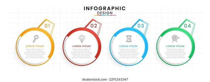 Vector Infographic design template modern timeline. 4 options or steps, Business project template for presentation and report.