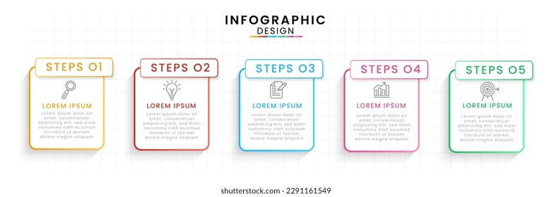 Plantilla de diseño de infografía vectorial con escala de tiempo moderna. 5 opciones o pasos, plantilla de proyecto de negocio para presentación e informe.
