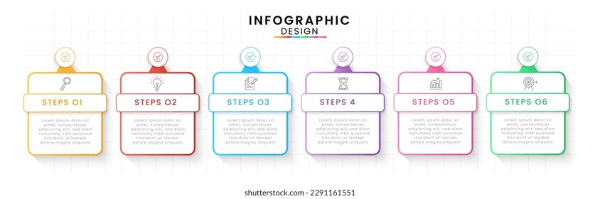 Plantilla de diseño de infografía vectorial con escala de tiempo moderna. 6 opciones o pasos, plantilla de proyecto de negocio para presentación e informe.