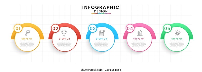 Vector Infografik Design Vorlage moderne Timeline. 5 Optionen oder Schritte, Vorlage für Geschäftsprojekte zur Präsentation und Berichterstattung.