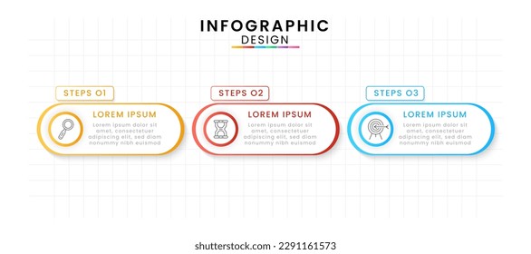 Vector Infographic design template modern timeline. 3 options or steps, Business project template for presentation and report.