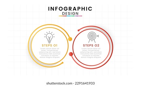 Vector Infographic design template modern timeline. 2 options or steps, Business project template for presentation and report.