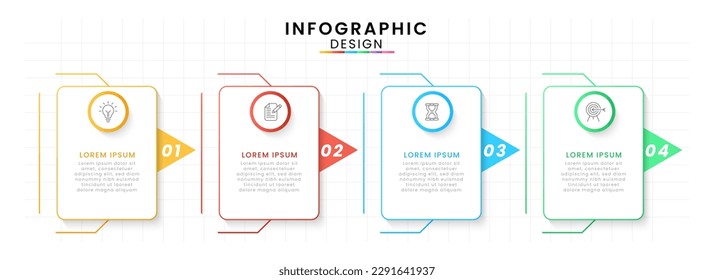 Vector Infographic design template modern timeline. 4 options or steps, Business project template for presentation and report.