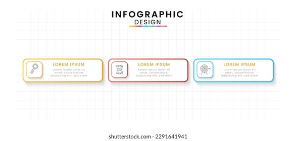 Vector Infographic design template modern timeline. 3 options or steps, Business project template for presentation and report.