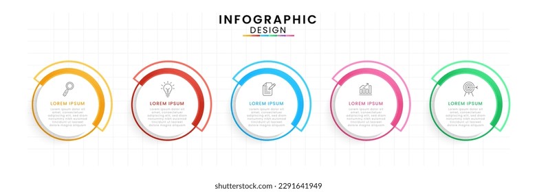 Vector Infografik Design Vorlage moderne Timeline. 5 Optionen oder Schritte, Vorlage für Geschäftsprojekte zur Präsentation und Berichterstattung.