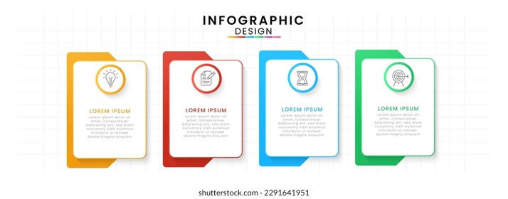 Vector Infografik Design Vorlage moderne Timeline. 4 Optionen oder Schritte, Vorlage für Geschäftsprojekte zur Präsentation und Berichterstattung.