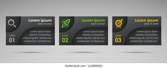 Vector Infographic design template with numbers and 3 options or steps. Can be used for process diagram, presentations, workflow layout, banner, flow chart, annual report, web design, info graph. 