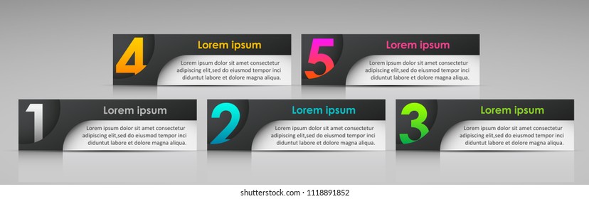 Vector Infographic design template with numbers and 5 options or steps. Can be used for process diagram, presentations, workflow layout, banner, flow chart, annual report, web design, info graph. 