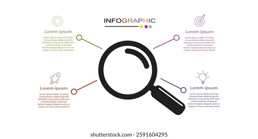 vector infographic design template with option 4 steps, magnify, modern business concept, vector illustration.