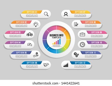 Vector Infographic Design Template with Options Steps and Marketing Icons. Business Data Visualization can be used for info graph, presentations, process, diagrams, annual reports, workflow layout