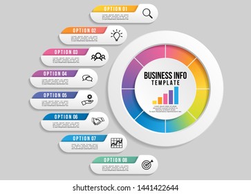 Vector Infographic Design Template with Options Steps and Marketing Icons. Business Data Visualization can be used for info graph, presentations, process, diagrams, annual reports, workflow layout