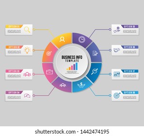 Vector Infographic Design Template with Options Steps and Marketing Icons. Business Data Visualization can be used for info graph, presentations, process, diagrams, annual reports, workflow layout