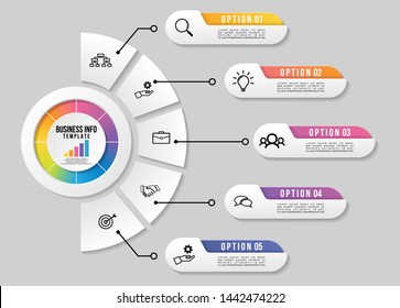 Vector Infographic Design Template with Options Steps and Marketing Icons. Business Data Visualization can be used for info graph, presentations, process, diagrams, annual reports, workflow layout