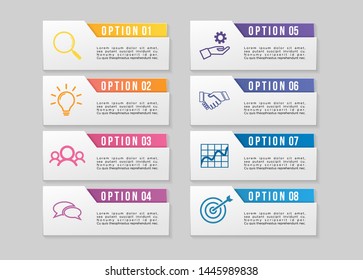 Vector Infographic Design Template with Options Steps and Marketing Icons. Business Data Visualization can be used for info graph, presentations, process, diagrams, annual reports, workflow layout