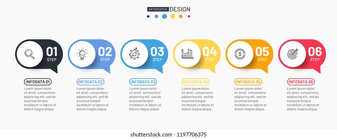 Vector infographic design template.  Timeline with 6 option. Can be used for workflow diagram, annual report, web design, business template for presentation.