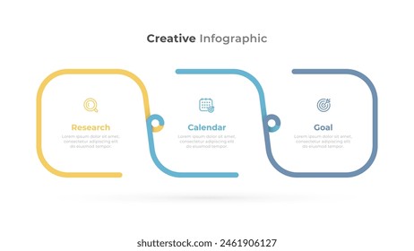 Vector infographic design template with a timeline process featuring 3 options, parts, or steps, suitable for workflow layout, diagrams, web design, and data visualization.