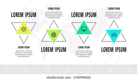 Vector infographic design template with triangles. Four steps. Abstract modern line concept can be used for diagram, business, web, banner, workflow layout, presentations, content, levels