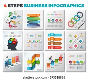 Vector infographic design templates. Business concept with 4 options, parts, steps or processes. Can be used for workflow layout, diagram, number options, web design. Data visualization.