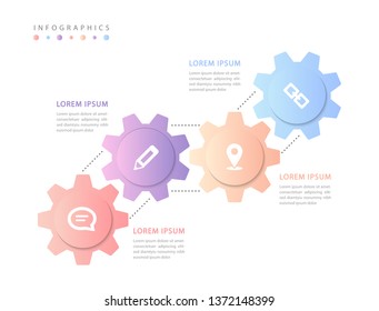 Vector infographic design UI template colorful gradient gear wheel labels and icons. Ideal for business concept presentation banner workflow layout and process diagram.