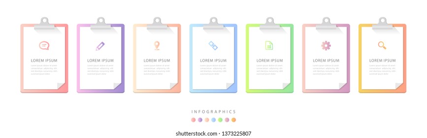 Vector infographic design UI template colorful gradient clipboard paper template labels and icons. Ideal for business concept presentation banner workflow layout and process diagram.