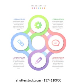 Vector infographic design UI template colorful spiral round cross gradient labels and icons. Ideal for business concept presentation banner workflow layout and process diagram.