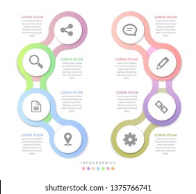 Vector infographic design UI template colorful spiral round cross chain gradient labels and icons. Ideal for business concept presentation banner workflow layout and process diagram.