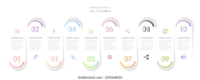 Vector infographic design UI template colorful gradient tag labels and icons. Ideal for business concept presentation banner workflow layout and process diagram.