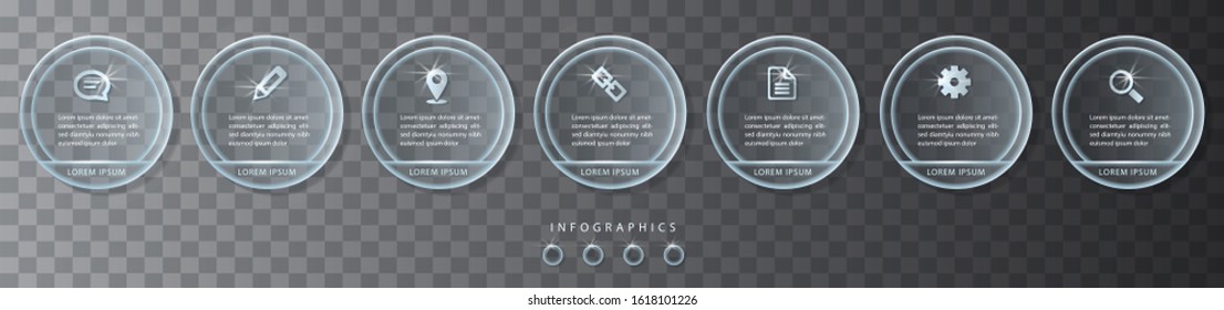 Vector infographic design UI template transparent glass labels and icons