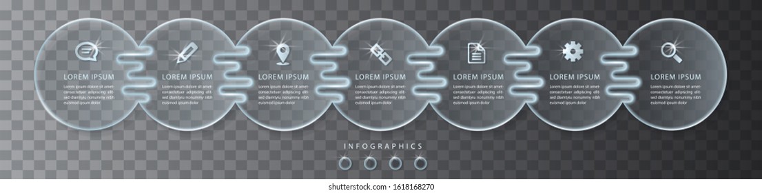 Vector infographic design UI template transparent glass labels and icons