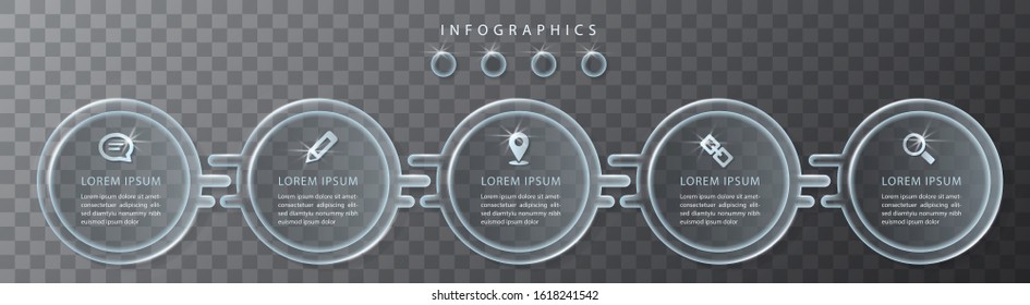 Vector infographic design UI template transparent glass labels and icons