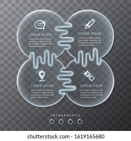 Vector infographic design UI template transparent glass labels and icons