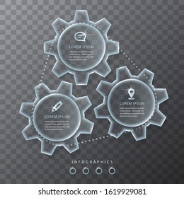 Vector infographic design UI template transparent glass gear wheel and icons