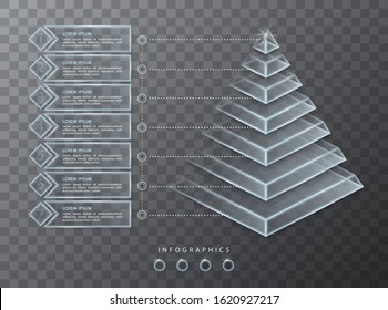 Vector Infographic Design UI Template Transparent Glass 3D Pyramid And Icons