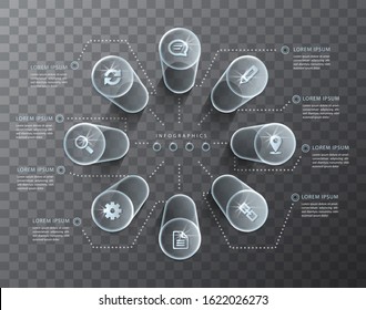 Vector infographic design UI template transparent glass cylinder and icons